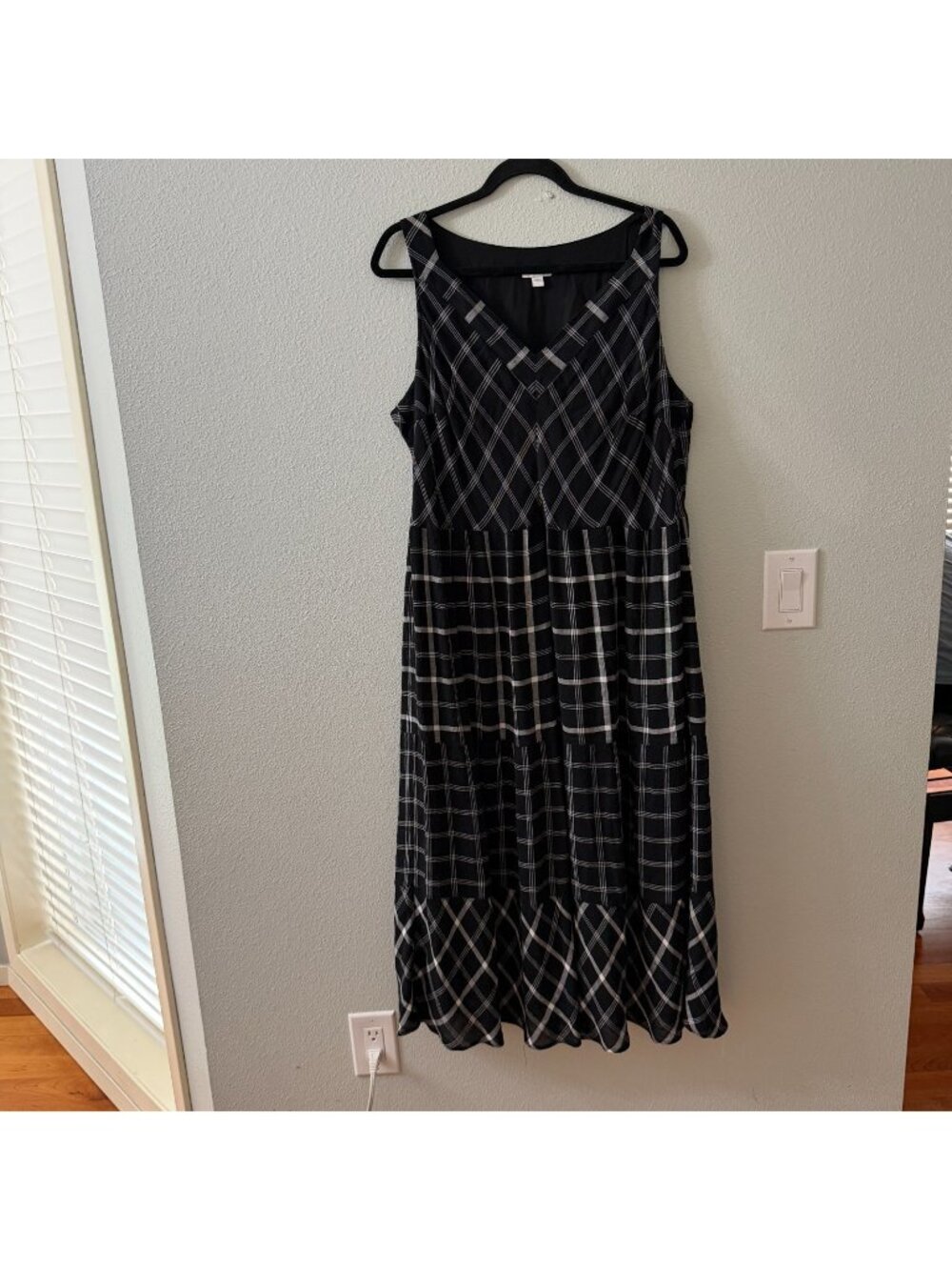 J. Jill Black White Plaid Midi Maxi Dress Womens LARGE Sleeveless Jumper
